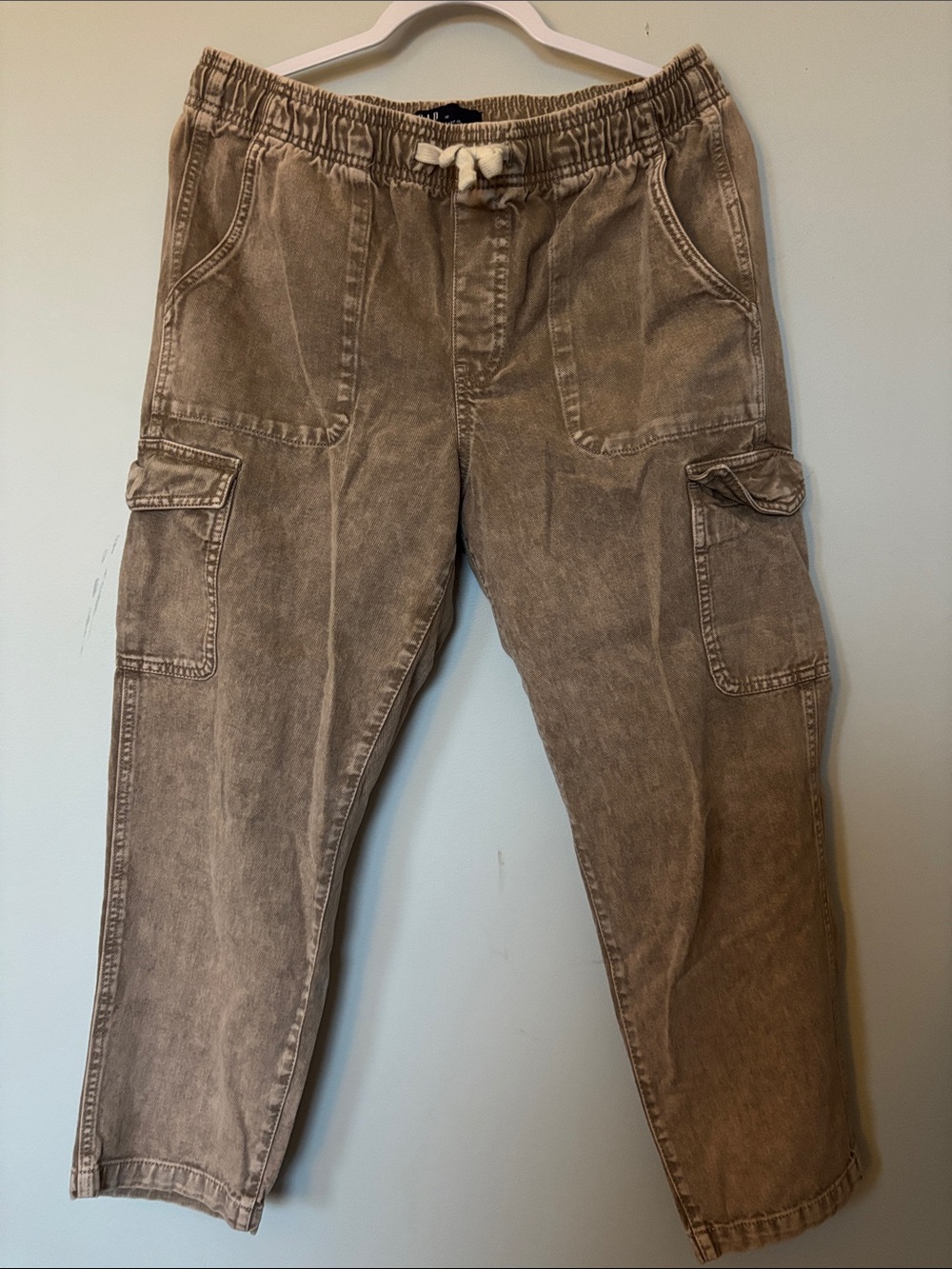 Womans  Cargo Drawstring Pants - Taupe Brown
